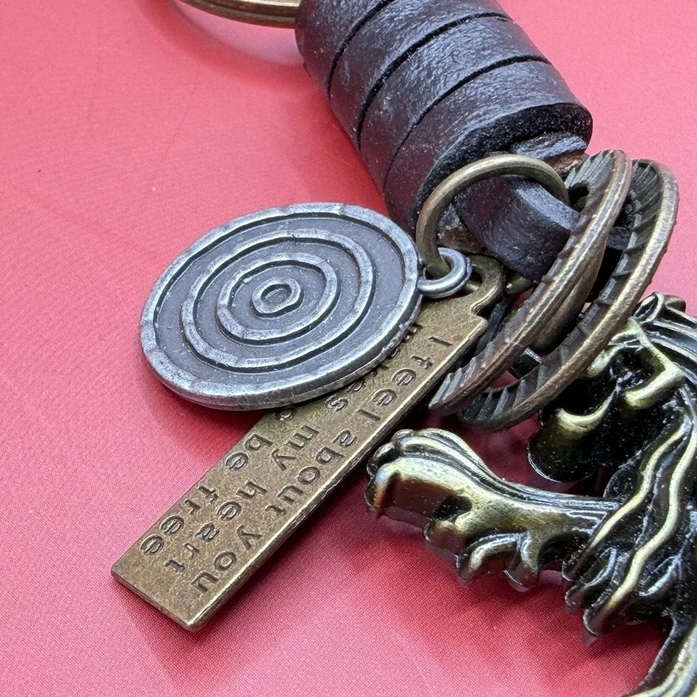 Lannister Lion Keychain Bronze Tone Leather Charm Game of Thrones Style Gift
